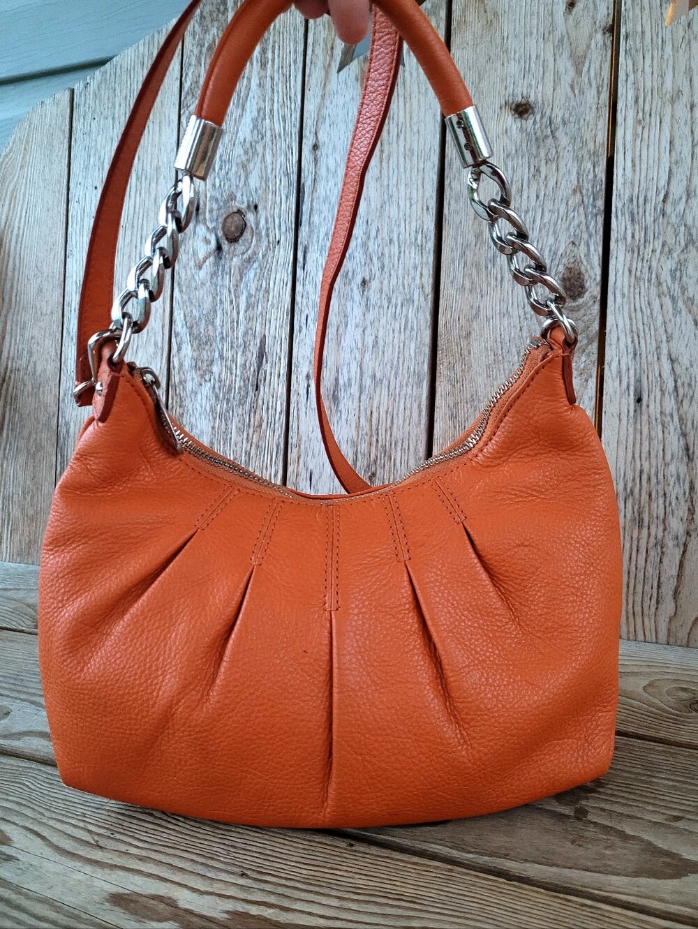 *Rare* Y2K Michael Kors Orange Pebbled Leather Top Carry Or Shoulder Handbag - Picture 11 of 11